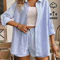 Conjunto Elegante de Camisa a Rayas y Shorts para Mujer – Estilo Casual y Moderno de Verano