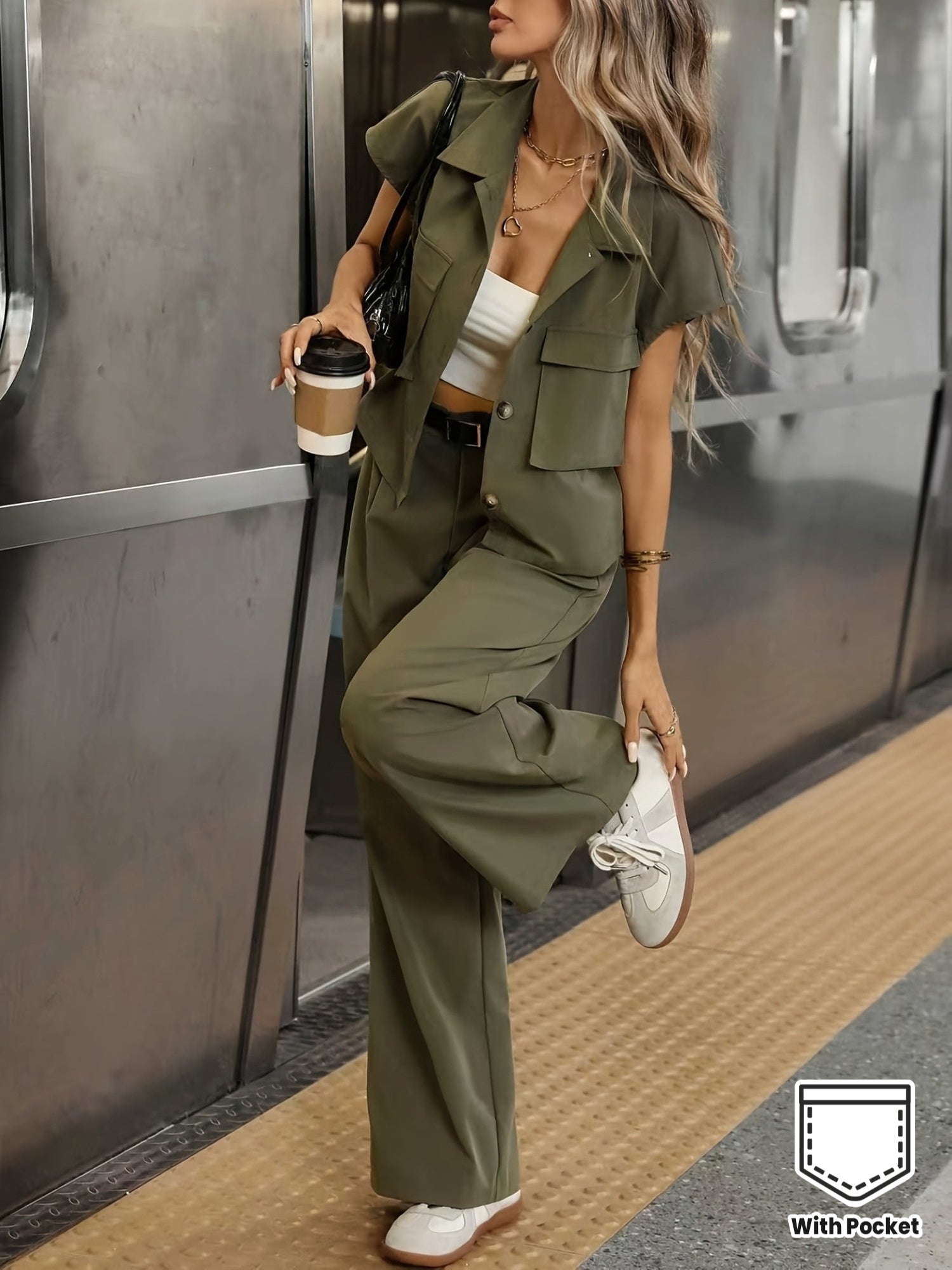 Conjunto Elegante de Blusa y Pantalón para Mujer – 2 Piezas Primavera Verano