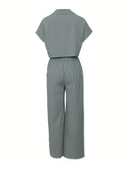 Conjunto Casual de Camisa con Bolsillo y Pantalón para Mujer – 2 Piezas