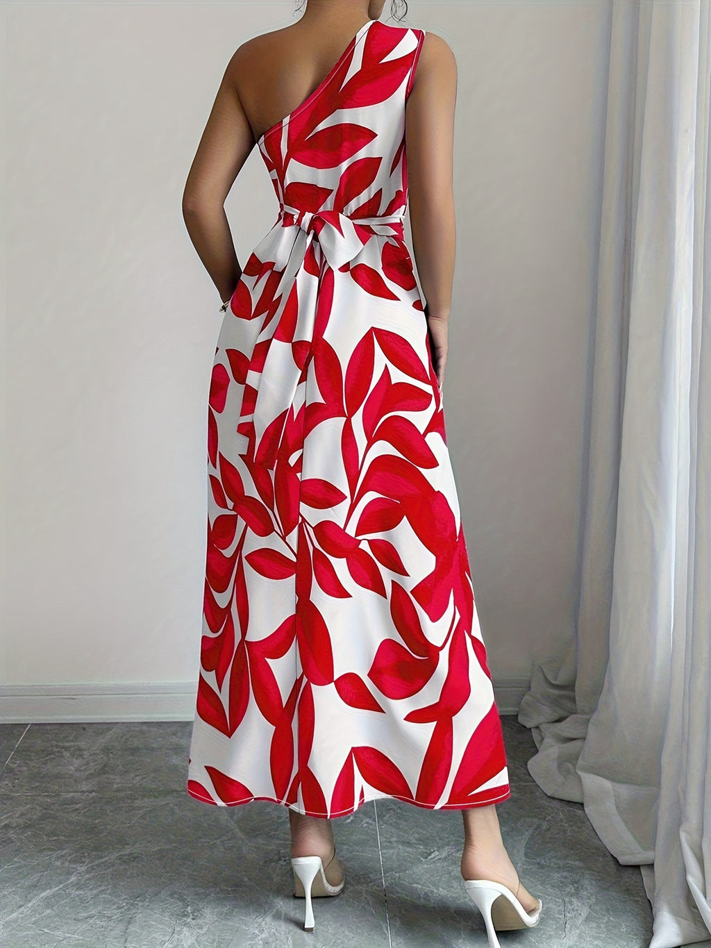 Vestido de Un Hombro Azul y Blanco para Mujer