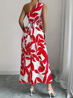 Vestido de Un Hombro Azul y Blanco para Mujer