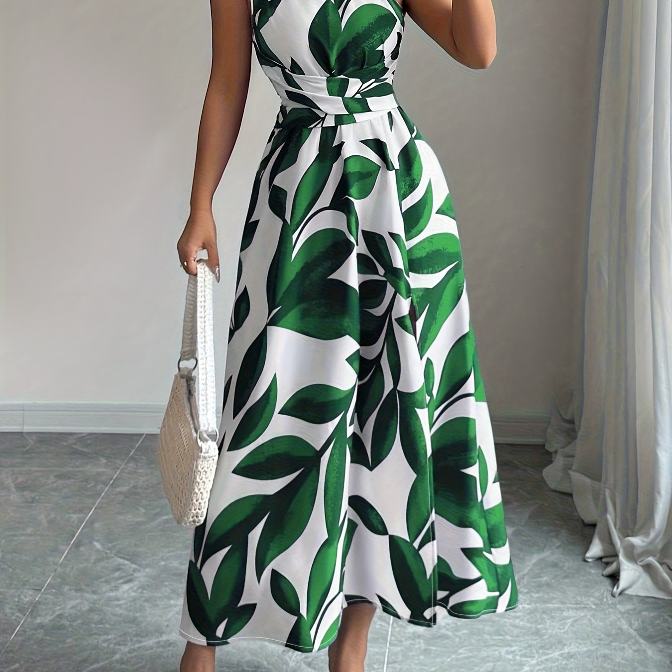 Vestido de Un Hombro Azul y Blanco para Mujer