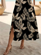 Vestido Elegante con Estampado de Plantas Tropicales para Mujer