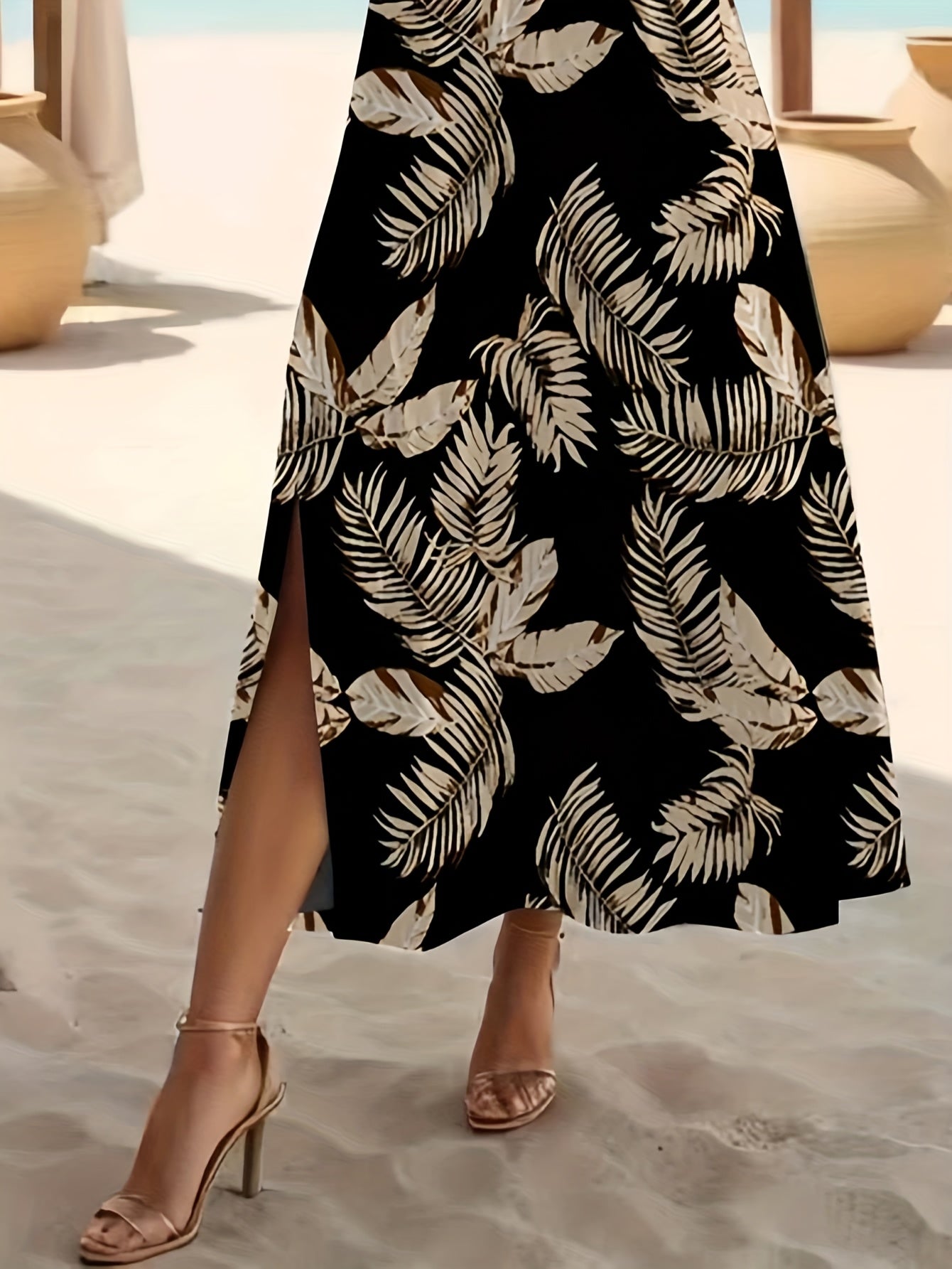 Vestido Elegante con Estampado de Plantas Tropicales para Mujer