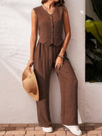 Conjunto de Camisa Sin Mangas y Pantalón para Mujer – 2 Piezas Elegante