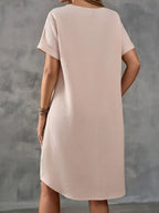 Vestido Casual de Color Sólido para Mujer – Cuello Redondo y Manga Corta