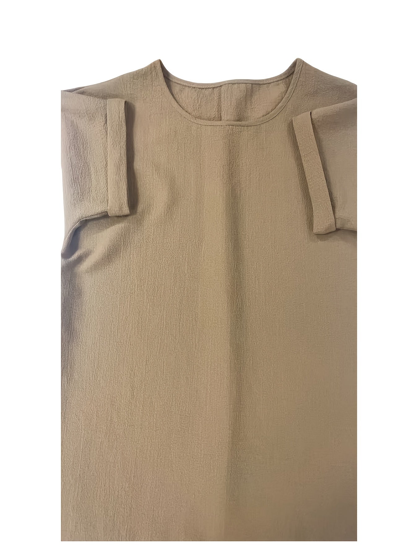 Vestido Casual de Color Sólido para Mujer – Cuello Redondo y Manga Corta