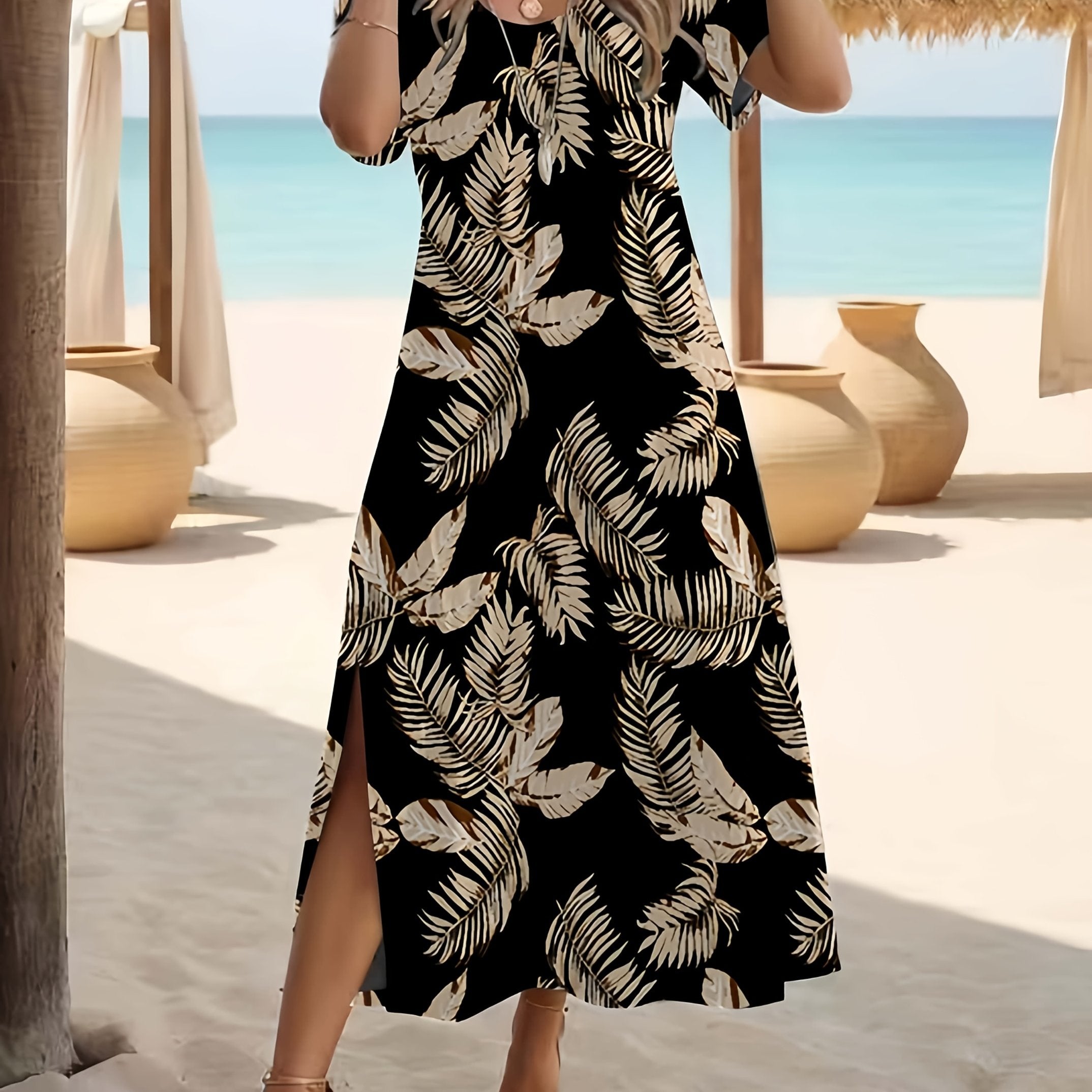 Vestido Elegante con Estampado de Plantas Tropicales para Mujer