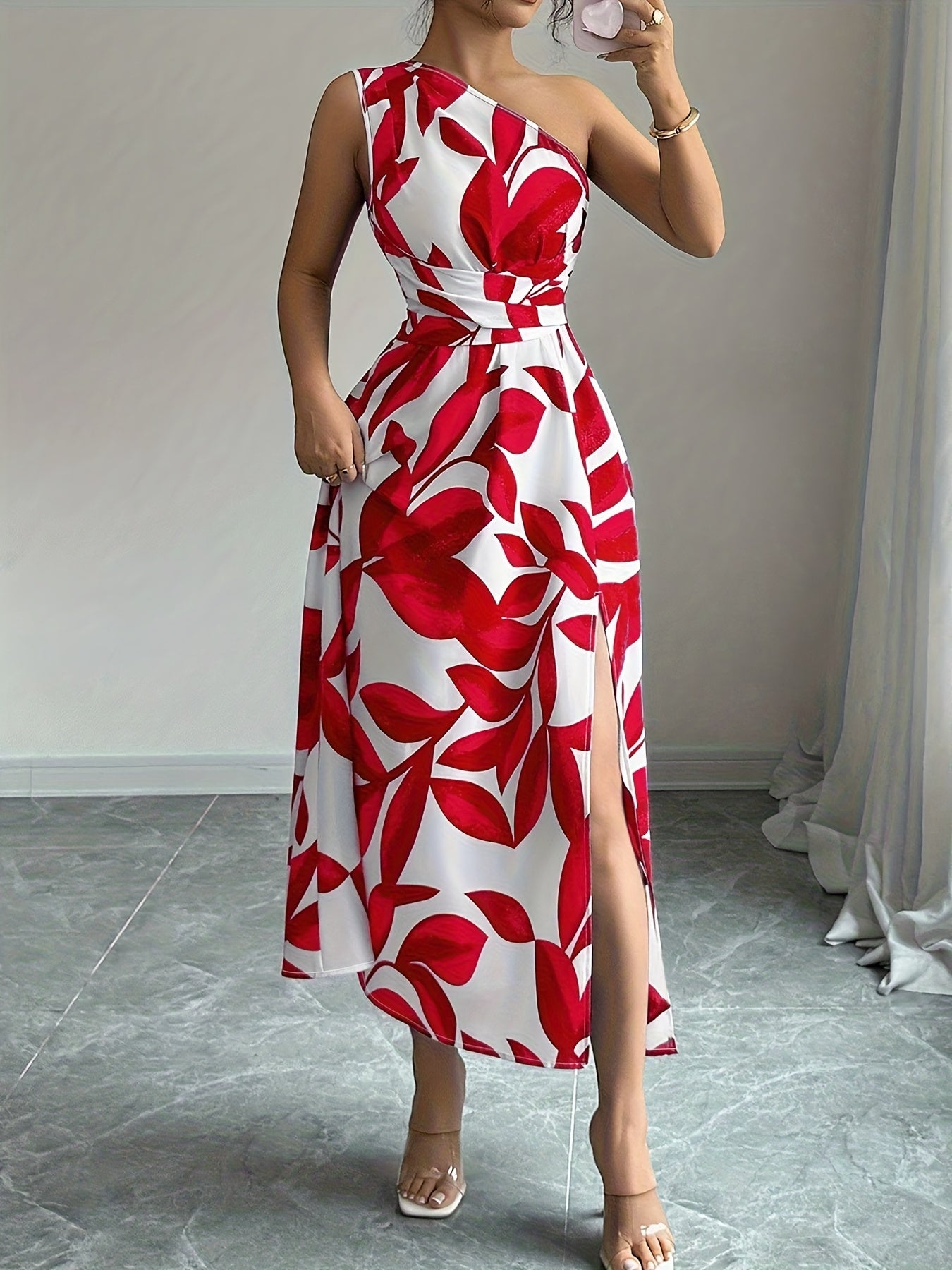 Vestido de Un Hombro Azul y Blanco para Mujer