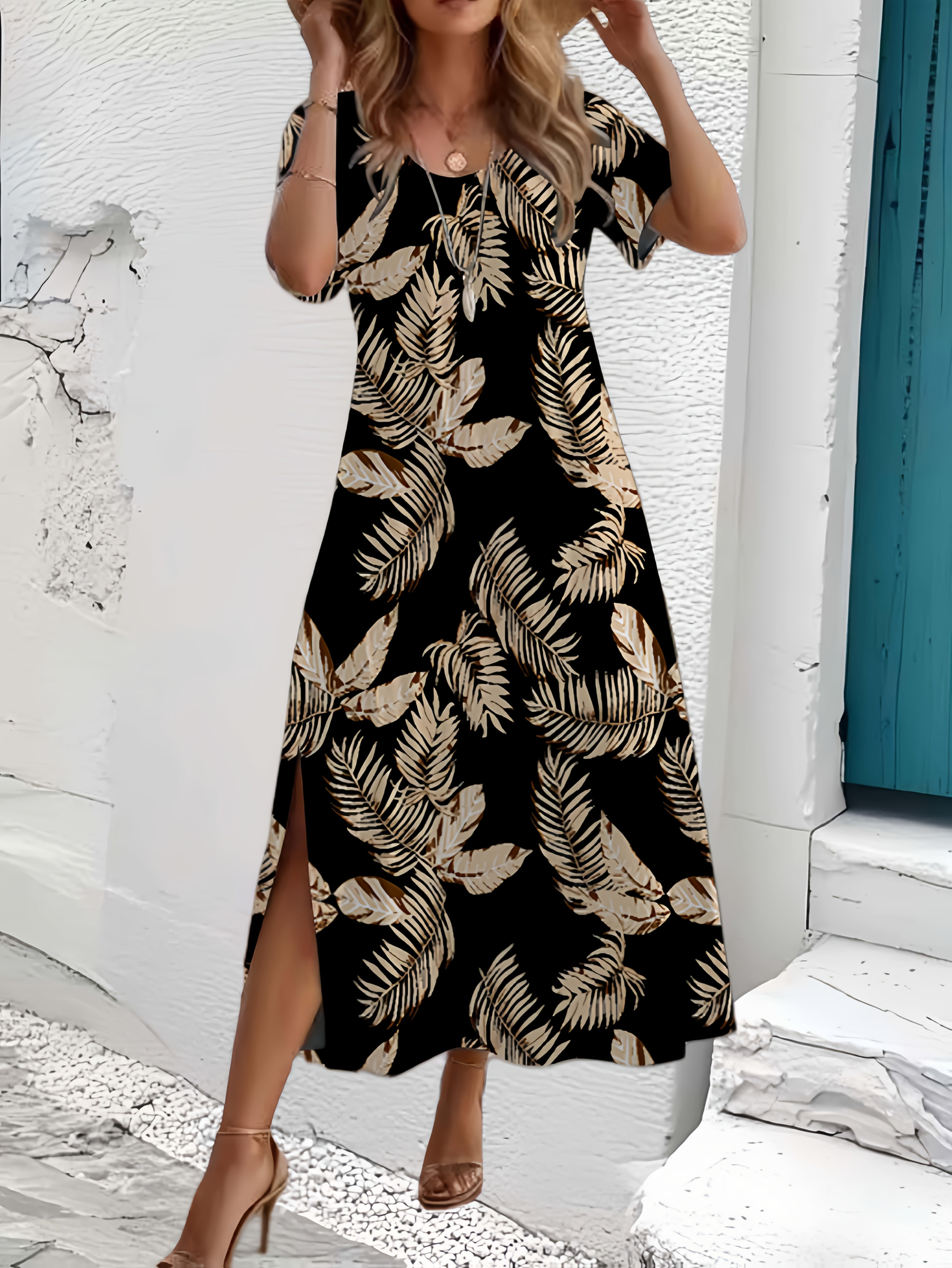 Vestido Elegante con Estampado de Plantas Tropicales para Mujer