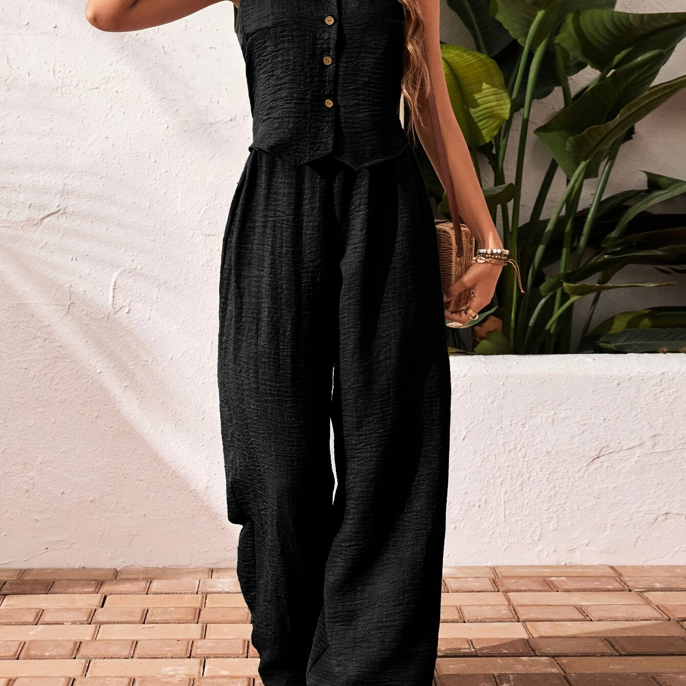 Conjunto de Camisa Sin Mangas y Pantalón para Mujer – 2 Piezas Elegante