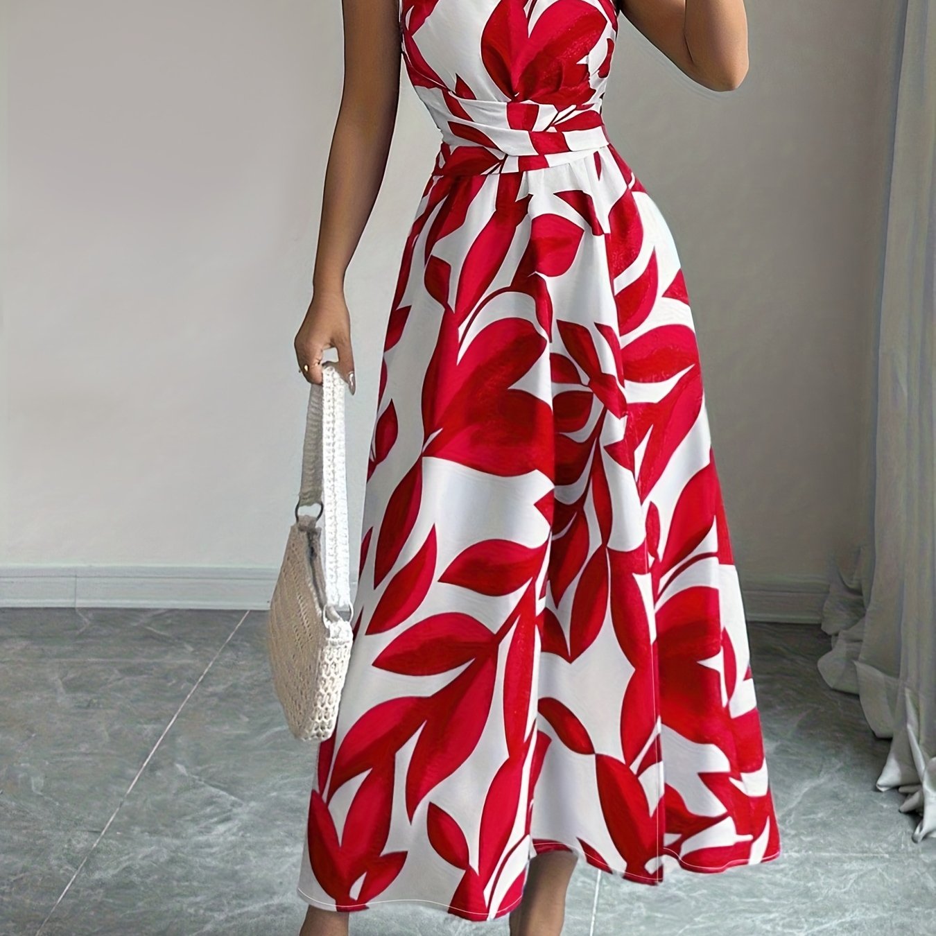 Vestido de Un Hombro Azul y Blanco para Mujer