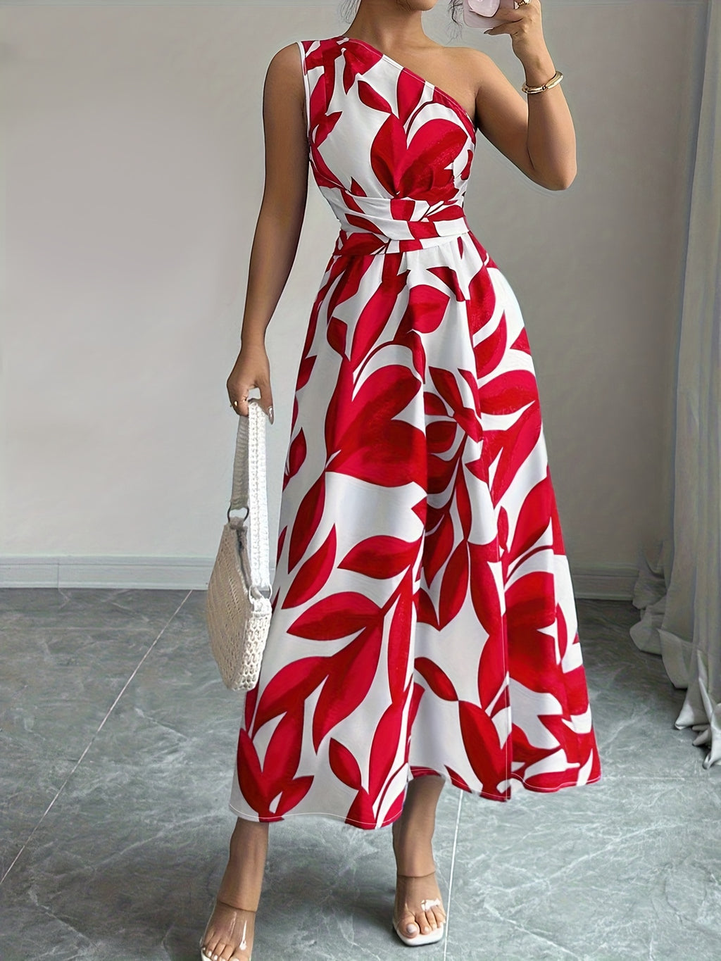 Vestido de Un Hombro Azul y Blanco para Mujer