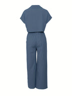 Conjunto Casual de Camisa con Bolsillo y Pantalón para Mujer – 2 Piezas