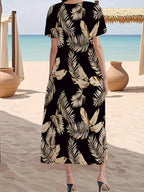 Vestido Elegante con Estampado de Plantas Tropicales para Mujer