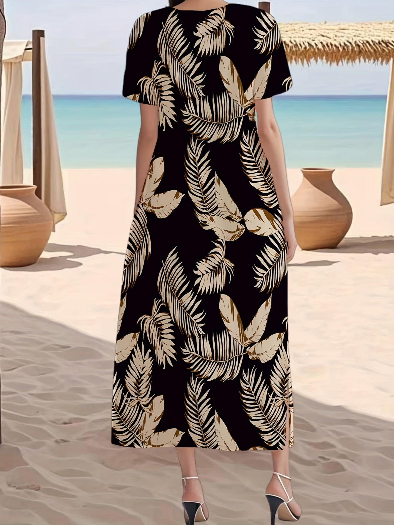 Vestido Elegante con Estampado de Plantas Tropicales para Mujer