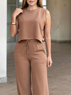 Conjunto de Top Sin Mangas y Pantalón Ancho para Mujer – 2 Piezas