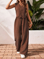 Conjunto de Camisa Sin Mangas y Pantalón para Mujer – 2 Piezas Elegante