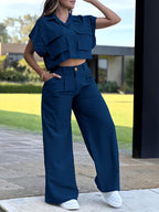 Conjunto Casual de Camisa con Bolsillo y Pantalón para Mujer – 2 Piezas