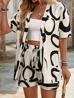 Conjunto Estampado de Cárdigan y Shorts para Mujer – 2 Piezas