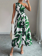 Vestido de Un Hombro Azul y Blanco para Mujer