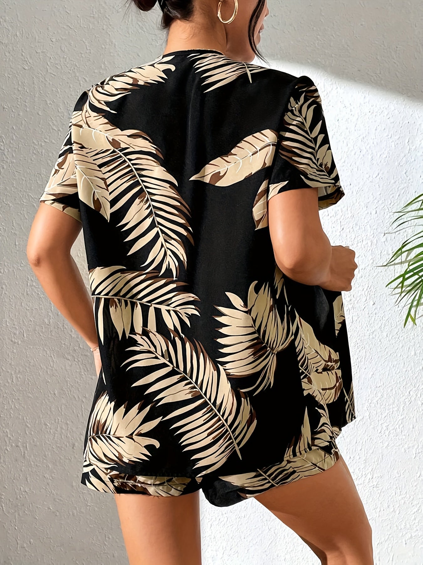 Conjunto Tropical de 2 Piezas para Mujer – Cárdigan y Shorts de Verano, Estilo Vacaciones