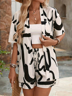 Conjunto Estampado de Cárdigan y Shorts para Mujer – 2 Piezas