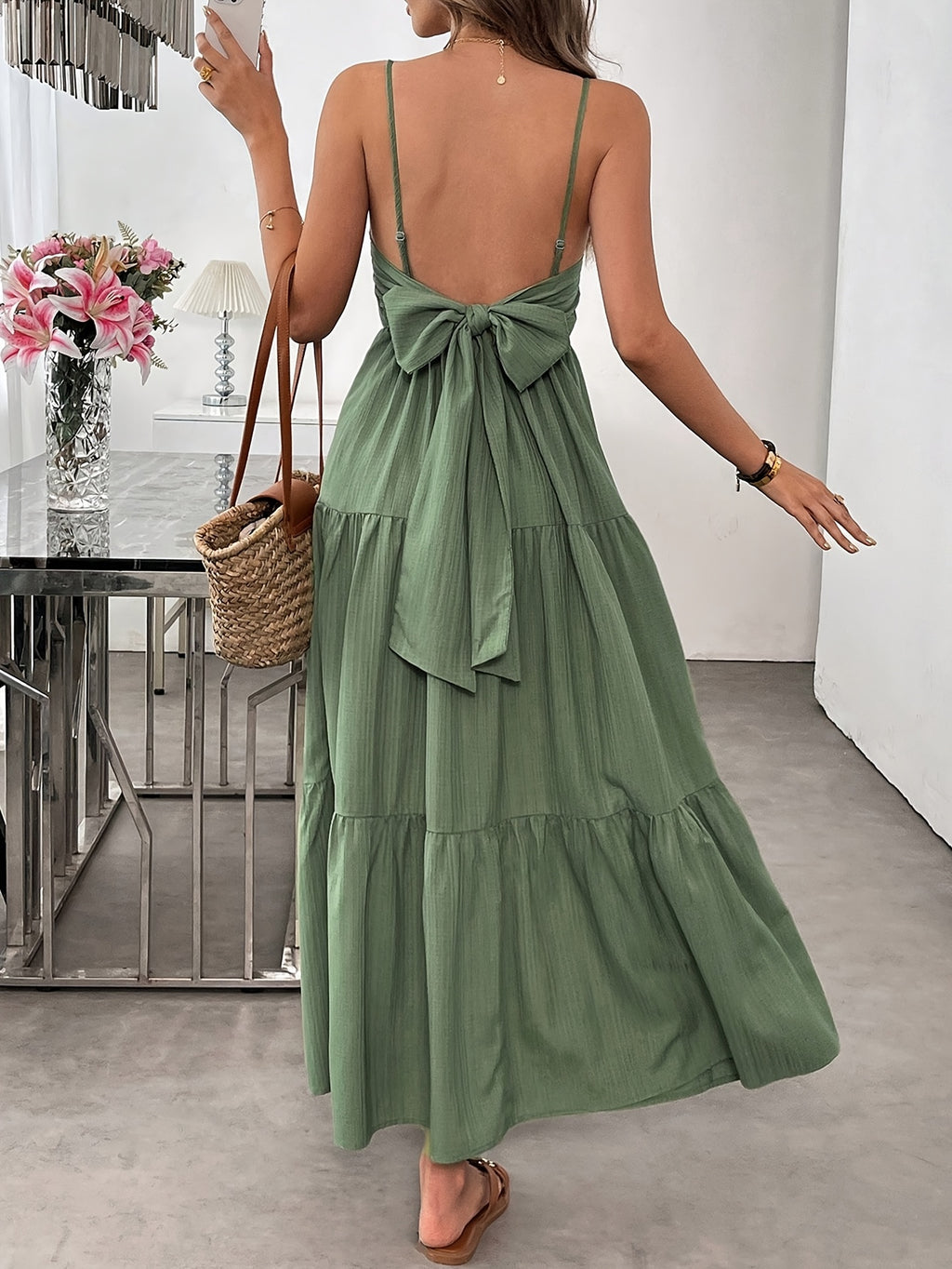 Vestido Largo Elegante Verde para Mujer – Diseño Off-Shoulder con Detalle Fruncido