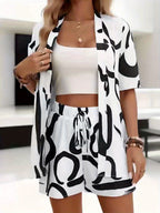 Conjunto Estampado de Cárdigan y Shorts para Mujer – 2 Piezas