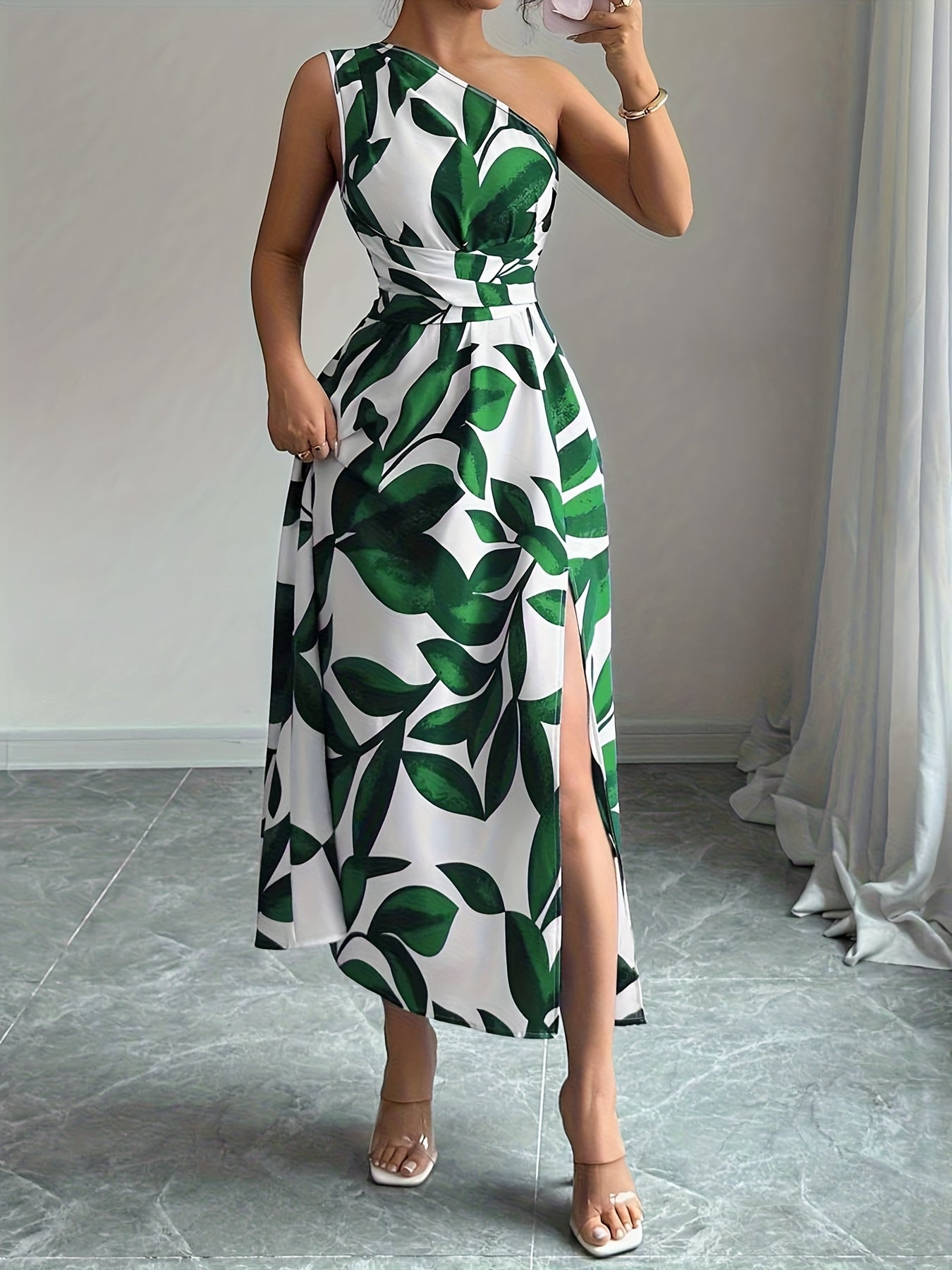 Vestido de Un Hombro Azul y Blanco para Mujer